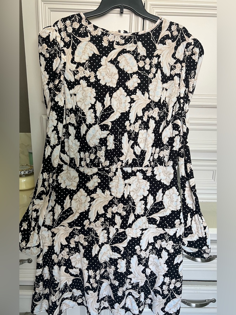 Guess Black Tunic Dress with Cream Floral Print